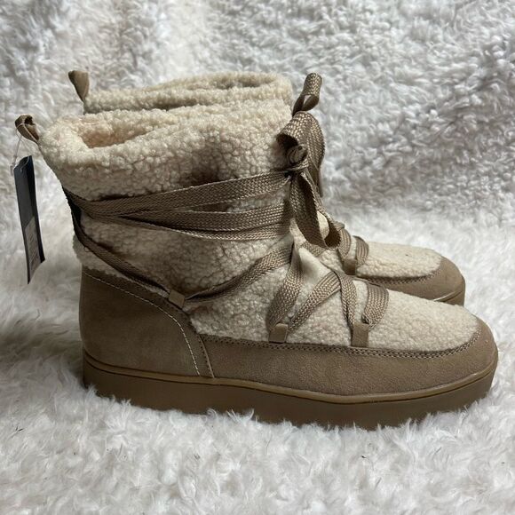 NWT Universal Thread Brigitte ankle Boots khaki and beige faux fur SZ 11 - Picture 1 of 12